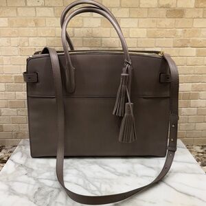 Cuyana Taupe/Clay Leather Satchel Work Bag with Detachable Strap & Dust Bags